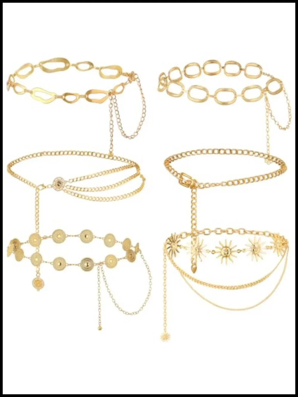 6 Pcs Gold Silver Waist Chain Belt Set Adjustable Multi Layer Belly Chain for